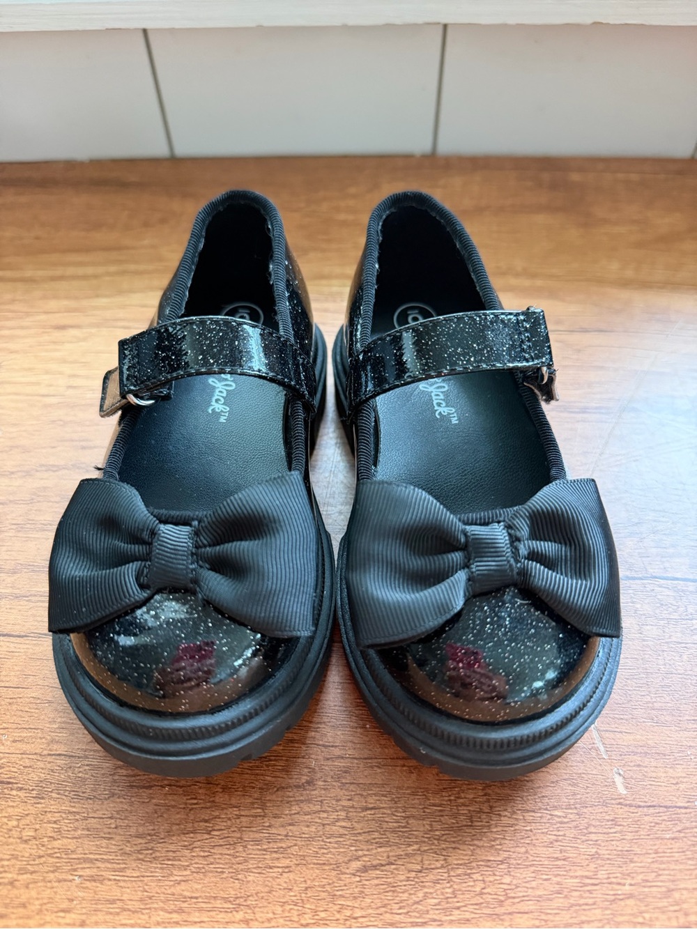 Kids Black Glitter Mary Jane Shoes with Bow